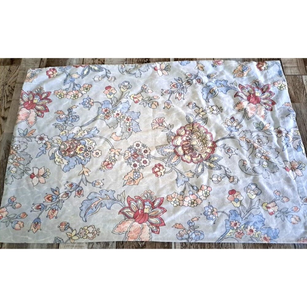 Vintage Blue Floral Pillowcase Standard Pink Lotus Cottage Boho Retro Chic